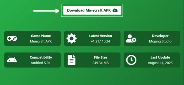 Download Minecraft APK For Free | Latest Version v1.21.110.24 for Android | August 2025 27 This image is about how to Download Minecraft APK